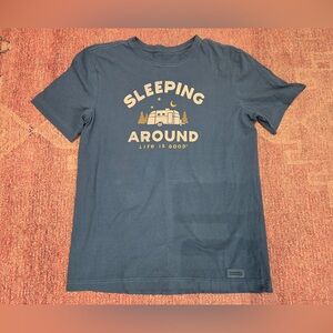 Life is Good men’s small soft cotton oversized tee sleeping around camping